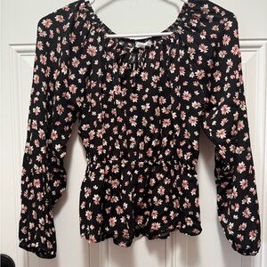 NWT Stitch Fix Persaya Girl Peplum Black Pink Floral Blouse